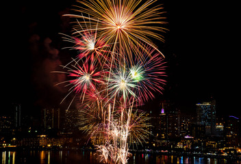 Colorful Firework at International Fireworks Festival Pattaya, Thailand 2019