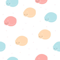 Seamless pattern with cute hand drawn sleeping cats. Tillable background for your fabric, textile design, wrapping paper or wallpaper