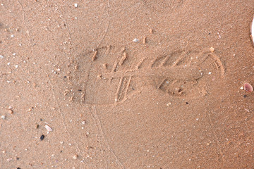 Fototapeta na wymiar Beautiful shoe marks on the sand
