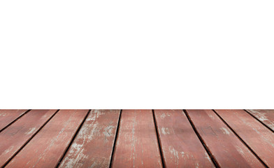 Empty brown old wooden shelf isolated on white background. for montage of your product