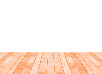 Empty brown old wooden shelf isolated on white background. for montage of your product