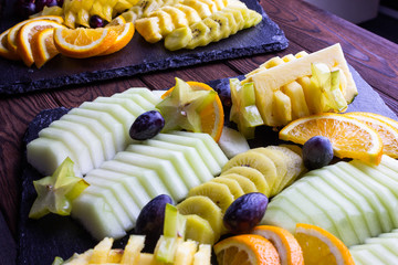 Sliced fruits on a plate