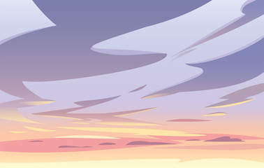 Vector landscape sky clouds. Sunset. Cartoon style. Background design