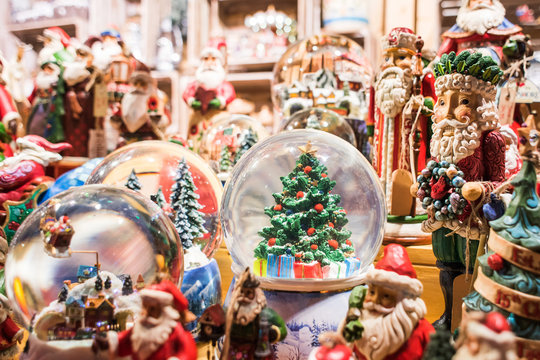Sales of Christmas decorations on the traditional Christmas market in Europe
