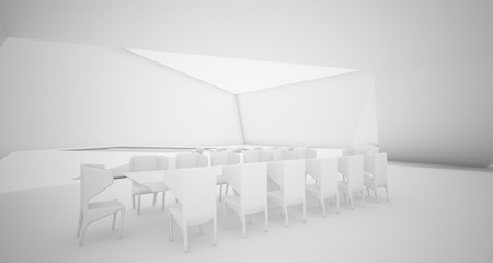 Abstract architectural white interior of a minimalist house with swimming pool. 3D illustration and rendering.