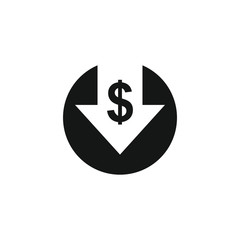 Cost reduction icon. Dollar Down Icon Vector.