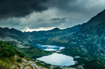 Naklejka na ściany i meble 5 lakes valley in Tatra Mountains, Poland. Landscape with lakes and ridges in Poland side of Tatry massif