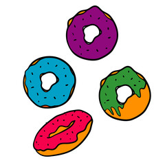 doodle donut illustration with hand drawn style isolated on white background