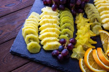 Sliced fruits on a plate