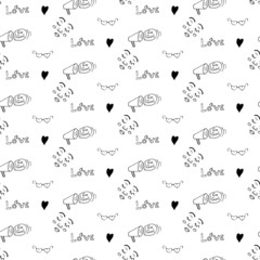 seamless pattern with female faces, signs of feminism and femininity surrounded by plants and flowers