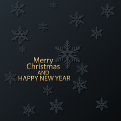 Merry Christmas and Happy New Year on a background of gray snowflakes, vector art illustration.