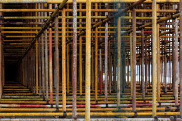Fototapeta premium Scaffolding steel pipe at a construction site