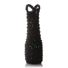 Handmade colored knitted eco bags of hemp thread.