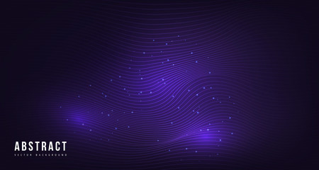 Fototapeta premium Wavy lines with particle glow background, particles and Digital data network connections background, Digital technology abstract background