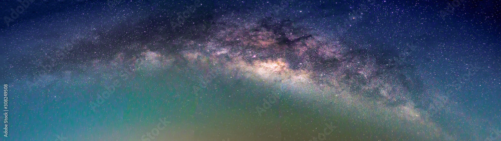Wall mural landscape with milky way galaxy. night sky with stars.