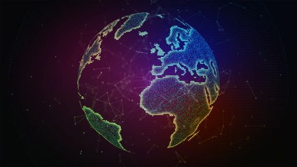 Connection lines Around Earth Globe. Background with Light Effect. Global International Connectivity Background. 3D illustration.