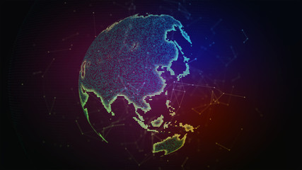 Naklejka na ściany i meble Connection lines Around Earth Globe. Background with Light Effect. Global International Connectivity Background. 3D illustration.