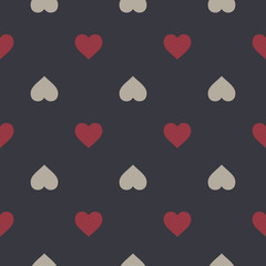 Abstract Red, white heart seamless pattern. Black background.Perfect for backgrounds, backdrop, Valentines day cart, sticker, fabric designs and wallpapers.