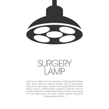Surgery lamp flat vector illustration. Hospital equipment background. Clinic information poster template for text.