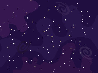 Starry space vector background. Pixel art. 8 bit.  Stars.