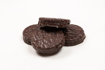 Chocolate cookies isolated on white.