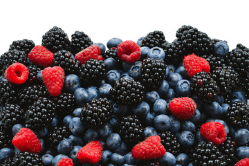 Blackberry, raspberry, blueberry background.  Top view.