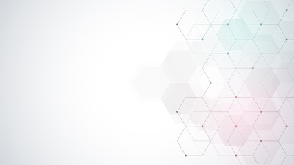 Hexagons pattern. Geometric abstract background with simple hexagonal elements. Medical, technology or science design.
