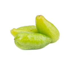 Pile of Bilimbi, Bilimbing, Cucumber Tree (Averrhoa bilimbi Linn) isolated on white background.fruit of Help to appetite and Helps to treat scurvy