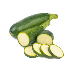 Fresh green Zucchini (Cucurbita pepo var. cylindrica) isolated on white background