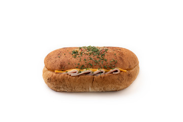 bread ham cheese on isolated white background