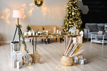 Decorations for christmas party. Christmas tree. Christmas decorations ideas. 