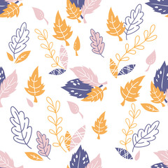Fototapeta na wymiar Seamless leaf fashion pattern in scandinavian style, vector illustration. Endless decorative floral texture background with leaves for textile print and wallpaper.