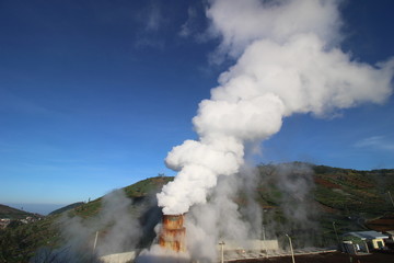geothermal supplier that emits smoke which is located on an active mountain in Dieng ,Indonesia