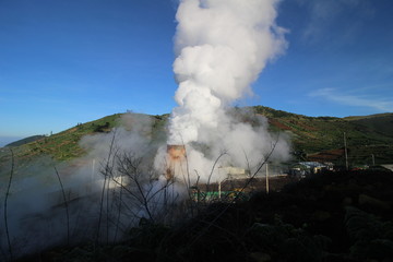 geothermal supplier that emits smoke which is located on an active mountain in Dieng ,Indonesia
