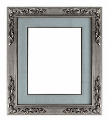 Silver frame for paintings, mirrors or photo isolated on white background