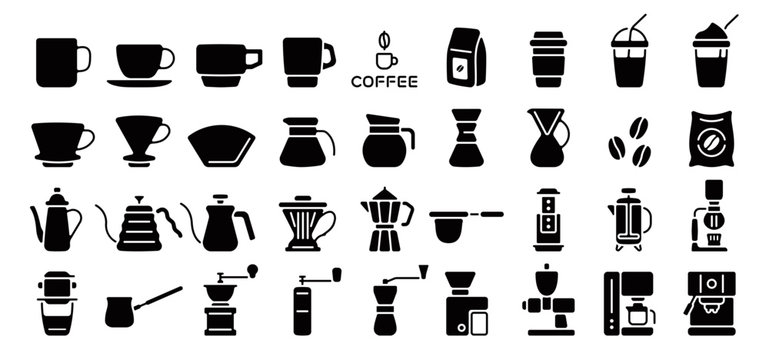 Barista and Coffee Lovers Icon Set (Flat Silhouette Version)