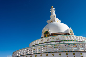 Ladakh, India - Jul 09 2019 - Shanti Stupa in Leh, Ladakh, Jammu and Kashmir, India.