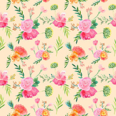 vintage botanical floral watercolor seamless pattern