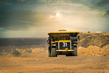 Mining truck at sunset
