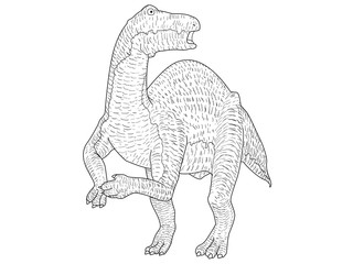 草食恐竜イグアノドン　白黒の線画