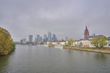 Scenic view of Frankfurt am Main -  metropolis and largest city of german federal state of Hesse in Germany. Beautiful summer look of downtown of big german financial city