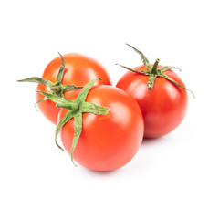 Ripe delicious Tomatoes with drops (Lycopersicon esculentum Mill.) isolated on white background