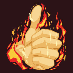 Colorful illustration of thumbs up symbol with burning fist © mega_spy
