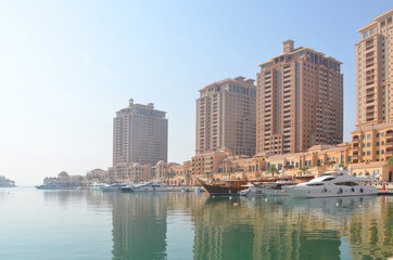 Harbour and architecture, The Pearl, Doha, Qatar, Middle East