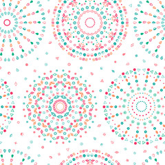 Fototapeta premium Ethnic Mandalas Seamless pattern. Tribal background with geometric ornament. Hand Drawn doodle Circles of simple geometric shapes. Vector illustration