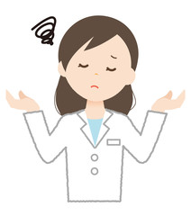 女性　白衣　うんざり