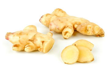 Fresh ginger root or rhizome isolated on white background, Ingredients of herbs for healing and healthy food or Natural therapy concept