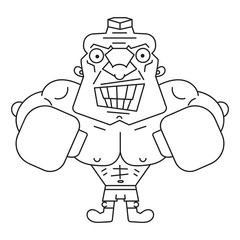 Coloring Book Boxer Cartoon Character - Vector Illustration . Suitable For Greeting Card, Poster Or T-shirt Printing.
