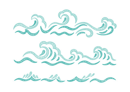 Sea Waves Vector Set. Hand drawn Doodle Wave