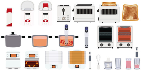 家電　低温調理機　　トースター　ノンフライヤー　ハンドブレンダー　ヨーグルト　発行食品メーカー　アイコン　イラスト　素材　ベクター